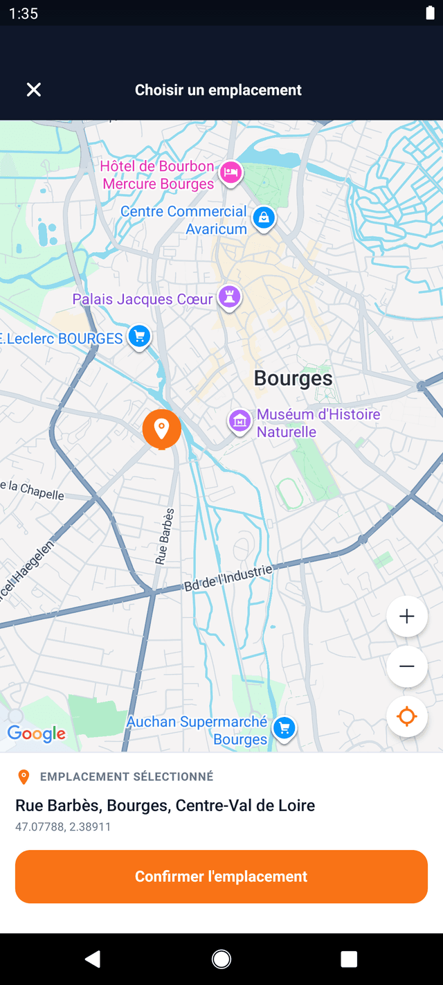 Sélection d'emplacement